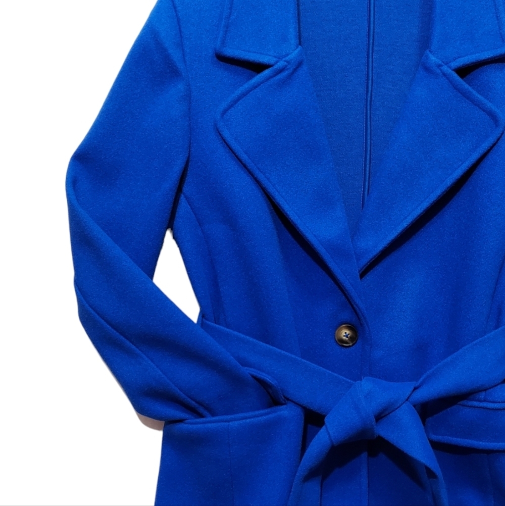 Women’s Jacket Belted Blazer Size S. M. L. Royal Blue Side Pockets Polyester New - Picture 5 of 15